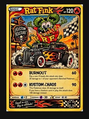 Pokemon Card Metal Poster Featuring Rat Fink Scoundrel Baby Mechanic Racer